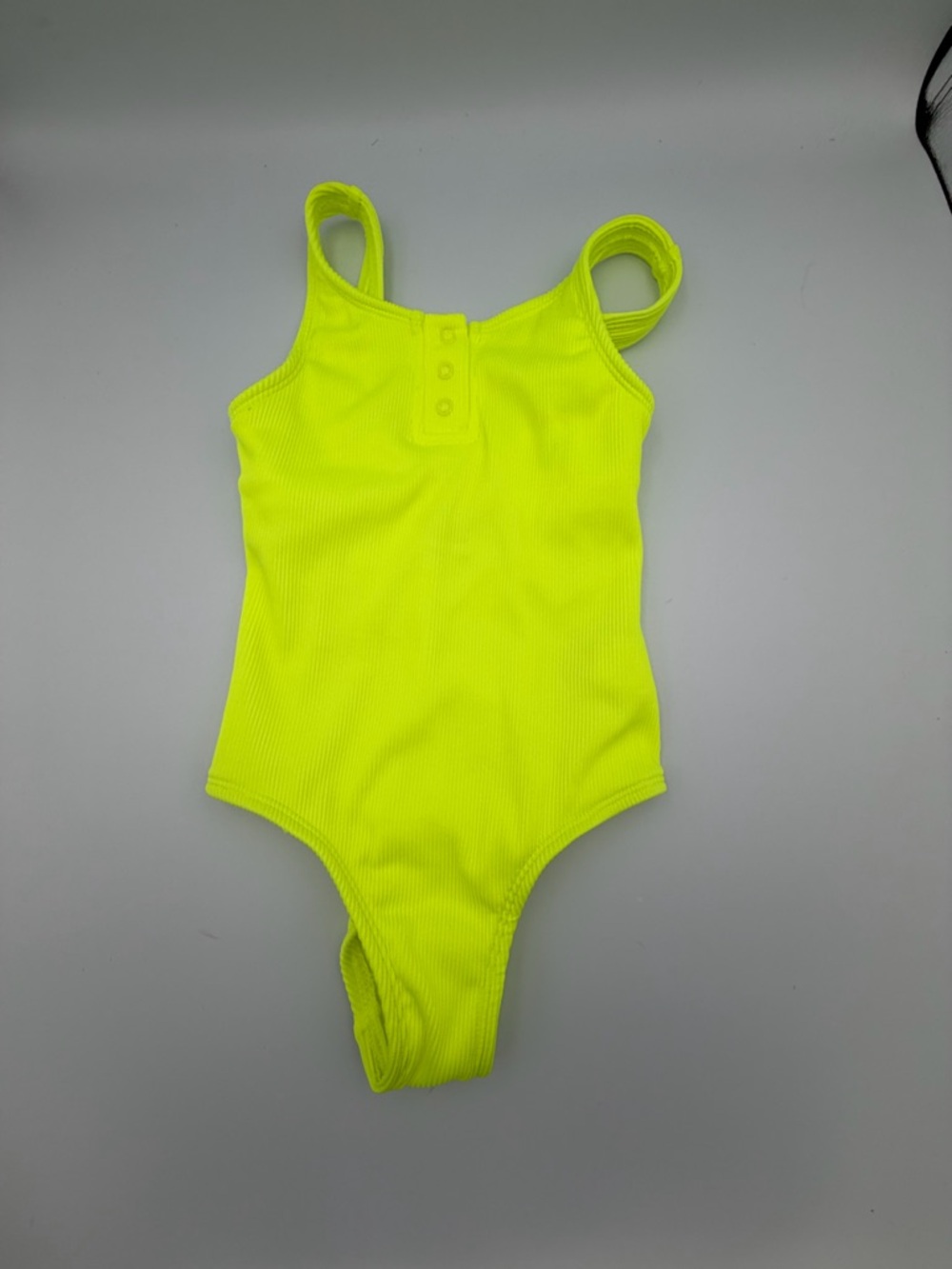 Neon Yellow Ribbed Kids One-Piece Swimsuit